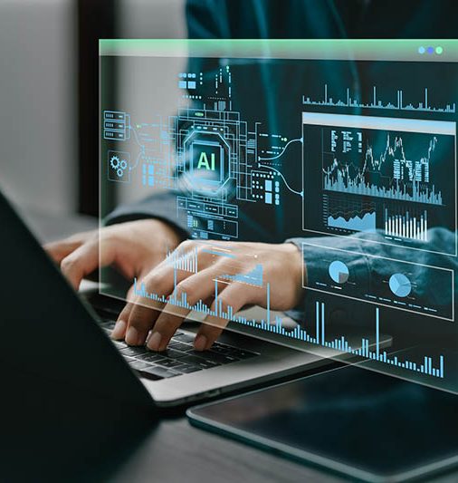 AI, data analysis. Business people use AI to analyze financial related data. big data Complex performance measurement With modern innovative technology